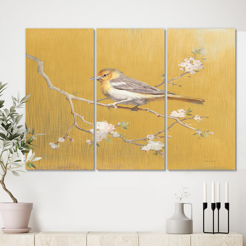 «Gold Bird on Blossoms I», ensemble de 3 reproductions d'art sur toile tendue, H 32 po x l 48 po x P 1 po