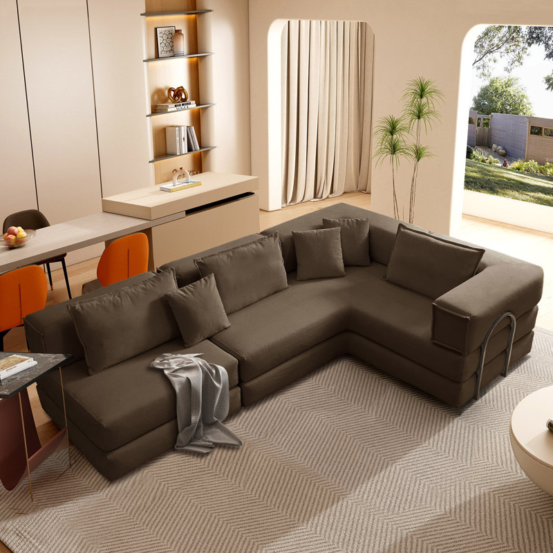 Ensemble de canapé modulaire surdimensionné rembourré, Brun