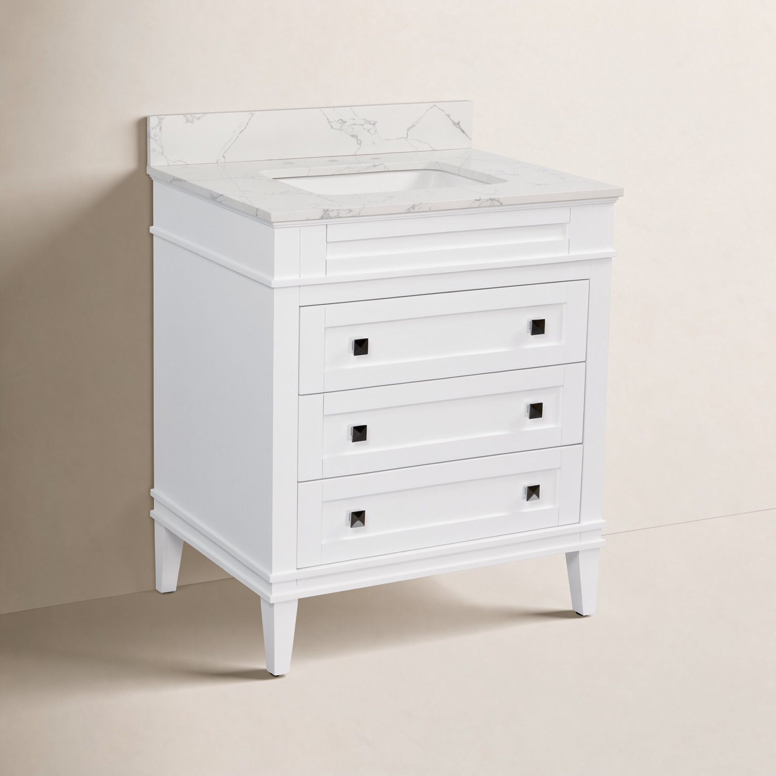 30'' Single Bathroom Vanity, Engineered Marble, White