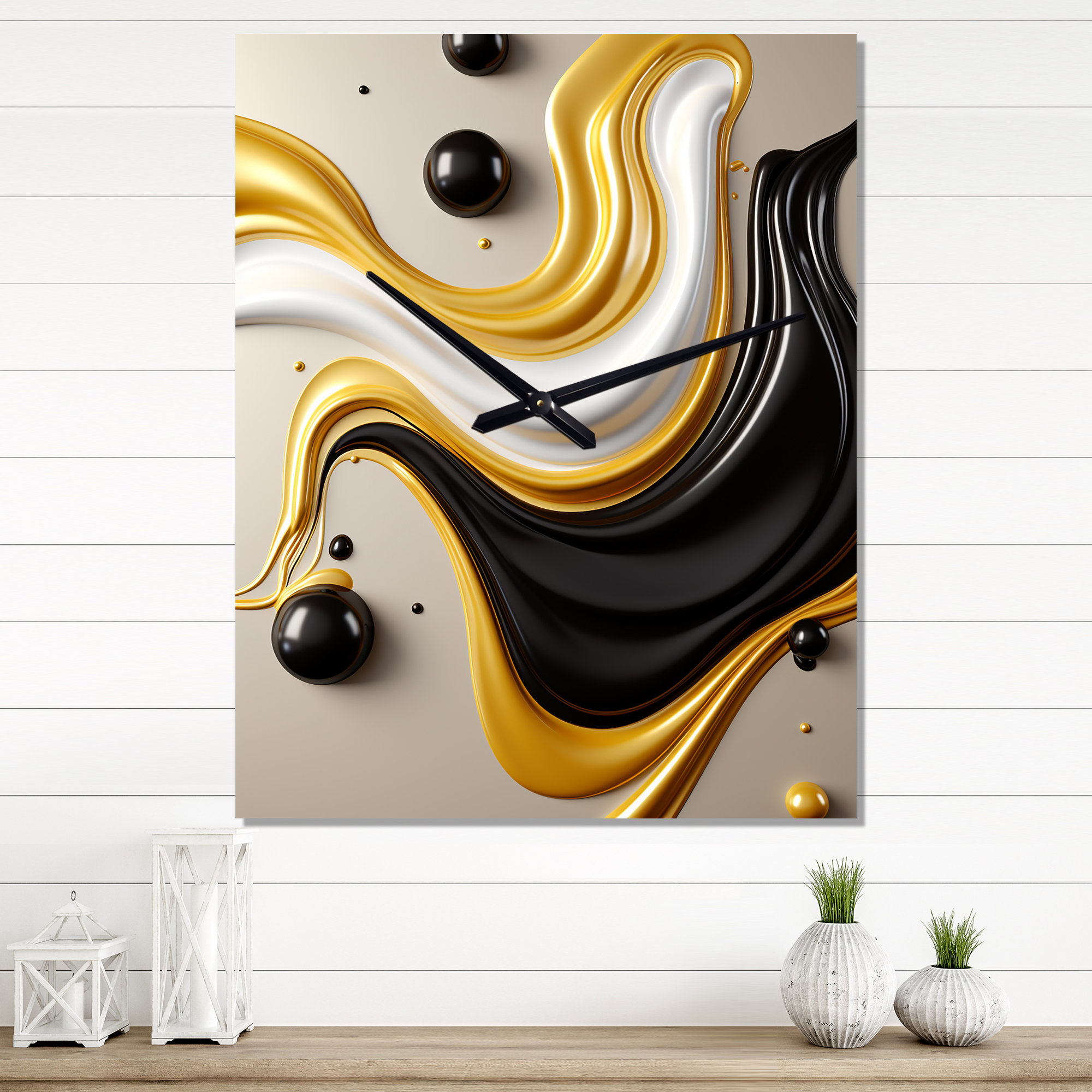 Abstract Wall Clocks Design Art Liquid Minimal Abstract In Yellow White IV - Abstract Shapes ...