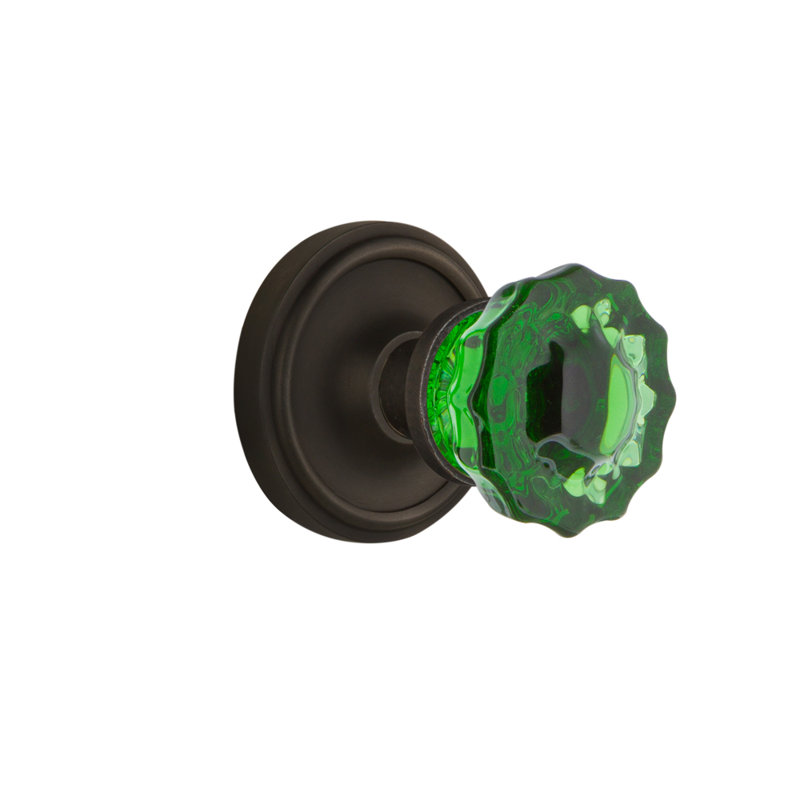 Classic Rosette with Crystal Emerald Door Knob, Oil-Rubbed Bronze, 2 3/8