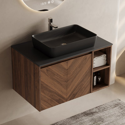 Meuble-lavabo simple en bois brun