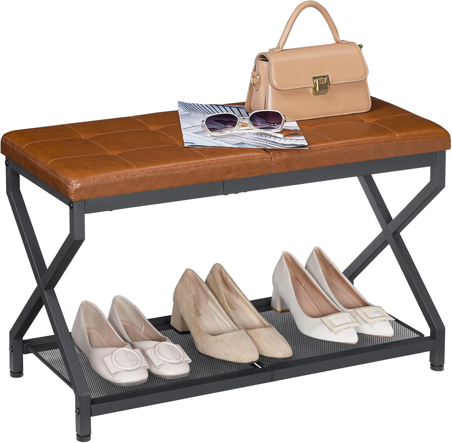 17 Stories Shoe Bench, Shoe Rack Bench With PU Leather Cushion, Shoe ...
