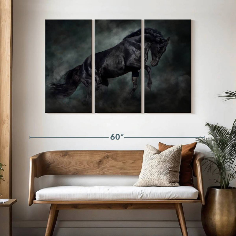 Brampt cheval noir dansant, H 32 po x l 50 po