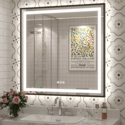 Molly Black Metal Framed LED Front Light and Backlit Anti-Fog Wall Bathroom/ Vanity Mirror