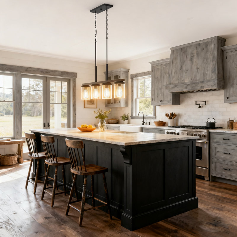 4 - Light Linear Pendant Light With Wood Texture