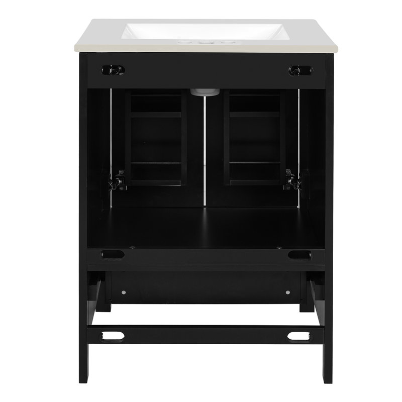 24-Inch  Bathroom Vanity With Integrated Undermount Basin And A Storage Cabinet Featuring 2 Doors And 1 Drawer. Includes Double-Layer Door Shelf, Soft-Close Design, And Versatile Storage Solutions
