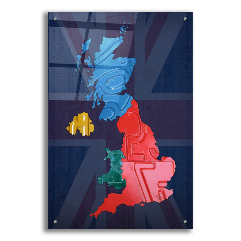 Carte du Royaume-Uni sur plastique / acrylique par Design Turnpike, H 36 po x l 24 po x P 0,2 po
