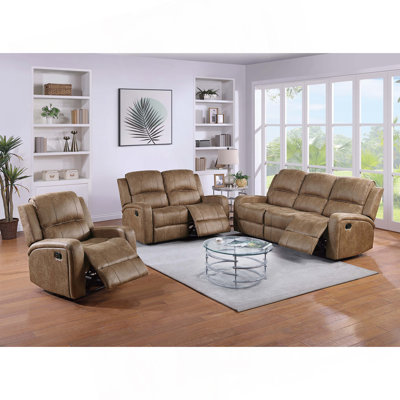 Modern Style 3Pc Living Room Set Square Arms Horizontal And Light Vertical Tufting Cushion Back Chestnut Finish Primary Living Room Furniture
