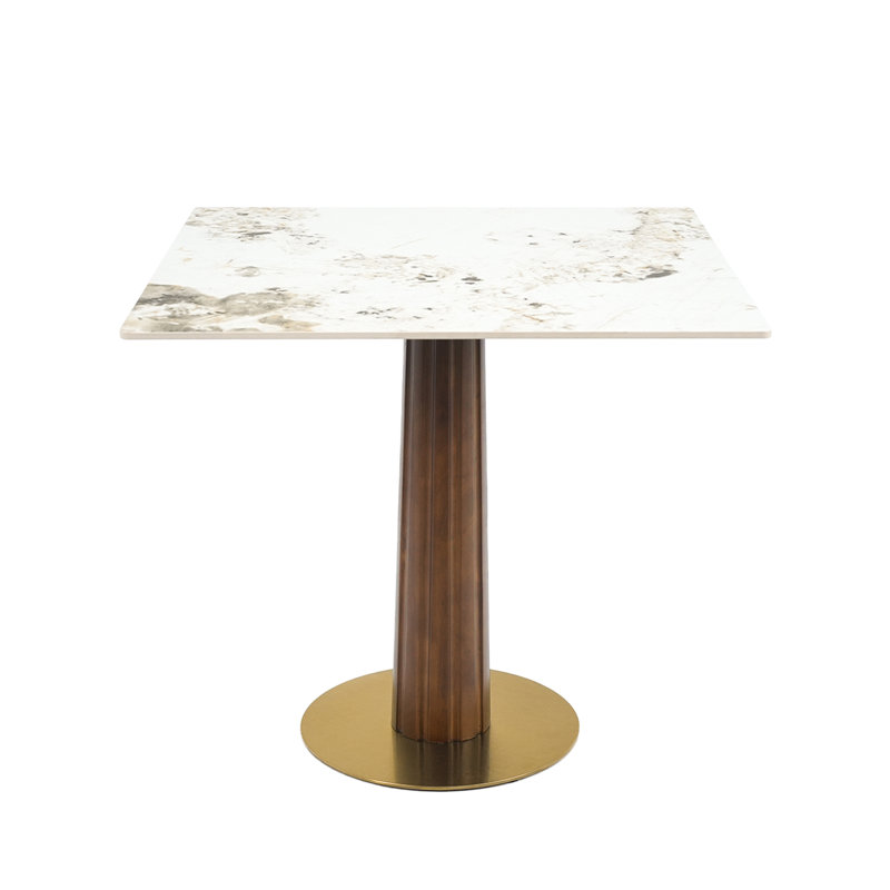 Table de salle à manger moderne carrée, table en pierre frittée de 33,5 po avec pieds en bois et base dorée, table de cuisine pour 2 personnes pour petit espace, capacité de poids de 150 lb (seulement la table de Négociation)