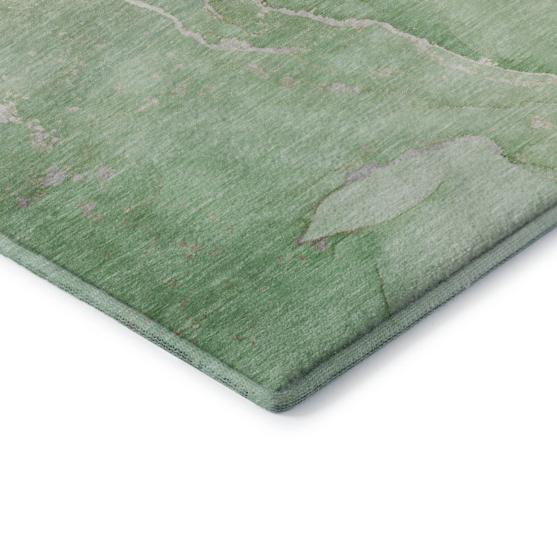 Premium Machine Washable Cerrito AMF511 Green Rug, Rectangle 3' x 5'