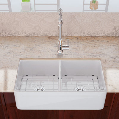 33'' L Double Bowl Fireclay Kitchen Sink