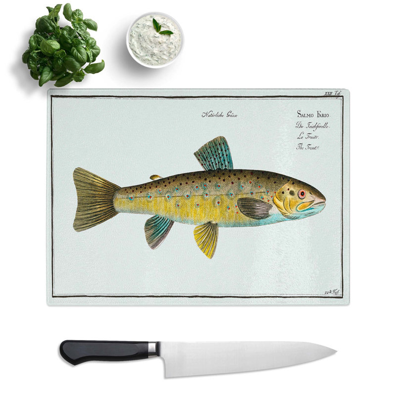 Tempered Glass Trout Fish by M.E. Bloch Chopping Board, 39 cm x 28.5 cm
