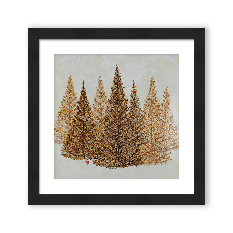 Nature Inspired "Gilded Pines" Canvas Wall Art By , 12" H x 12" W, Framed Matted Print, White