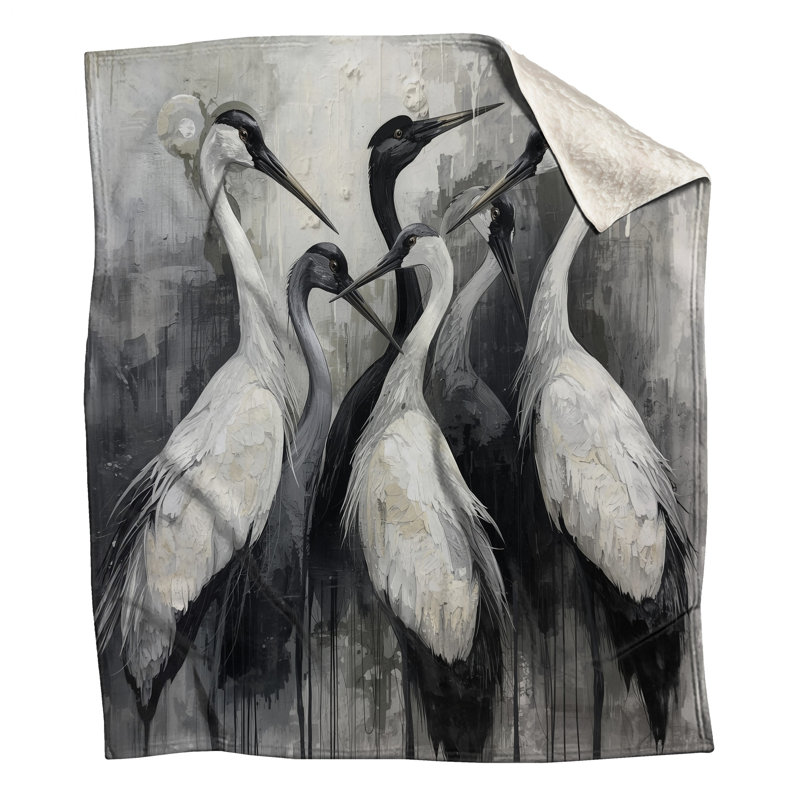 Cranes In Gray Tones Blankets, 50in W x 60in H