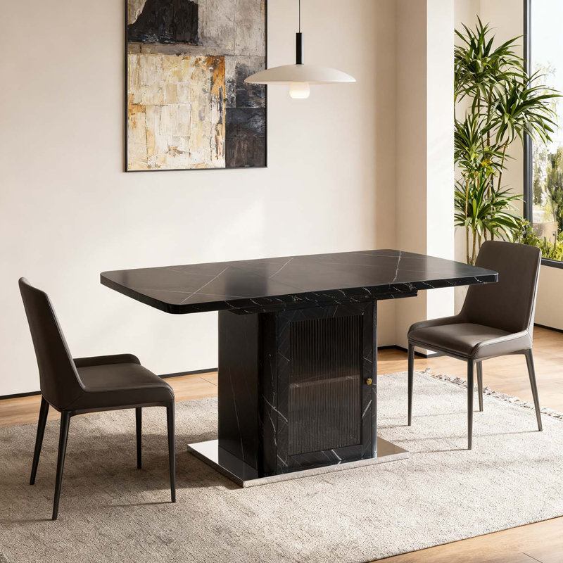 Table de salle à manger rectangulaire moderne, extensible, avec pieds d'armoire de rangement, Noir