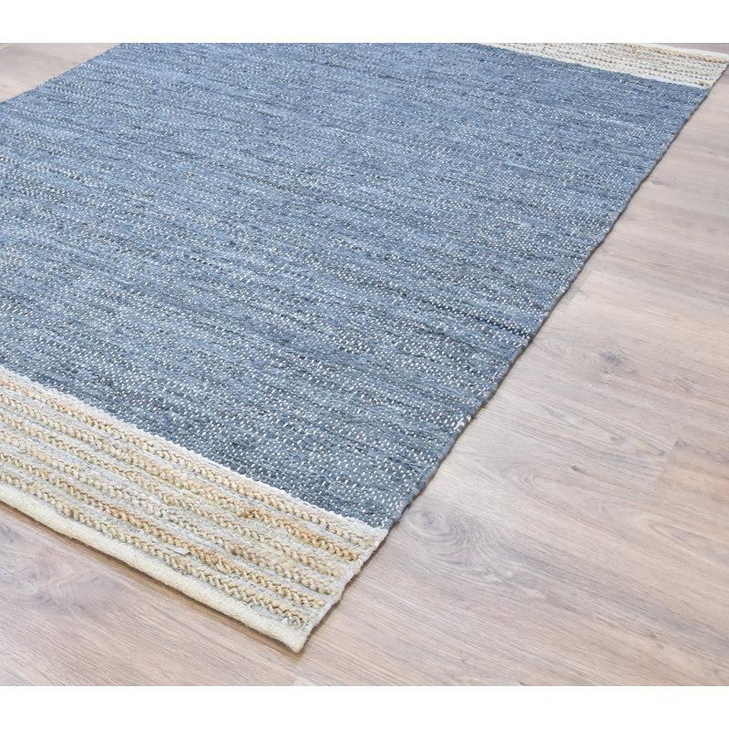 Tapis bleu tissé à la main Vigue, Rectangle 4 pi x 6 pi