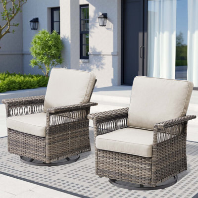 2 Piece Swivel Rocker Patio Chairs Set with 5-Inch Armrest and Thick Cushion