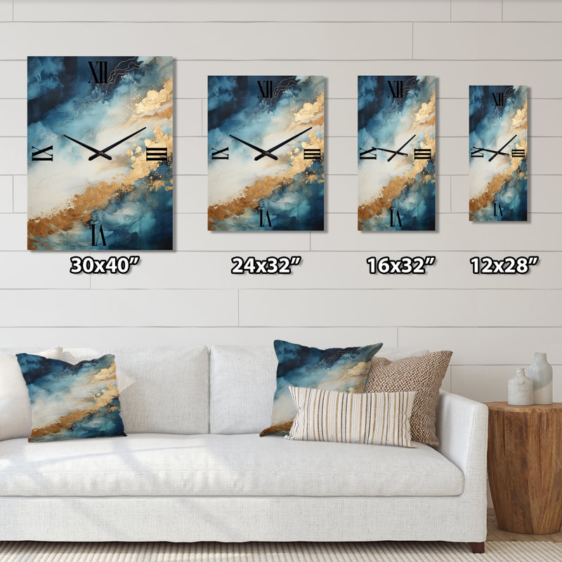 Horloges murales blanches et bleues Goldern Abstract River I - Northern Lights, Moyen