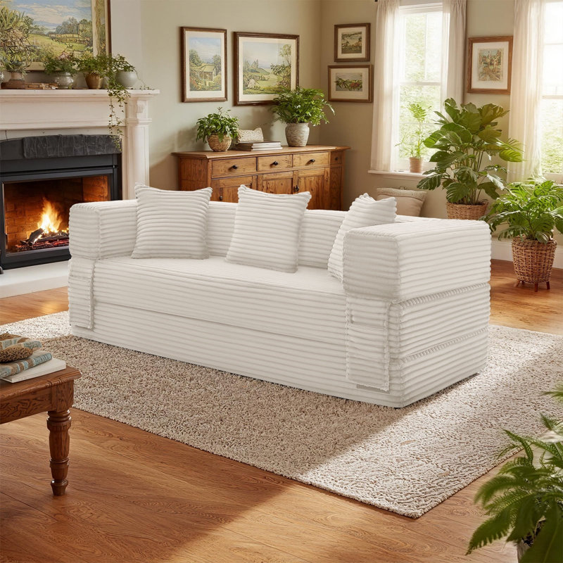 78"Convertible Sleeper Sofa Bed with 3 Pillows, 2 in 1 Pull Out Cloud Sofa Bed,Corduroy Folding Mattress Couch Removable And Washable Sofa, Yoga Sofa Lounge Couch for Living Room Bedroom