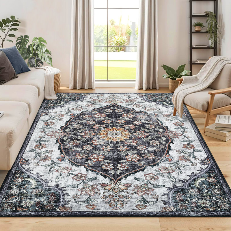 Tapis de chambre à coucher lavable à la machine Vintage, Rectangle 10 pi x 13 pi