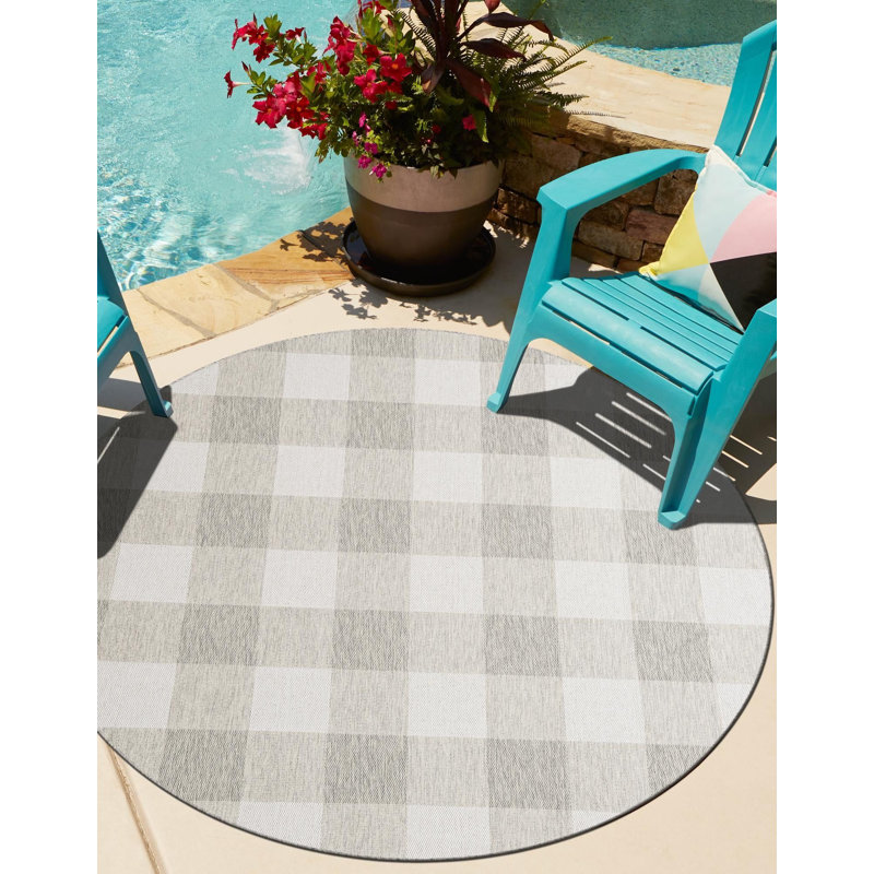 Tapis intérieur / extérieur gris Borland, Rond 3 pi 3 po