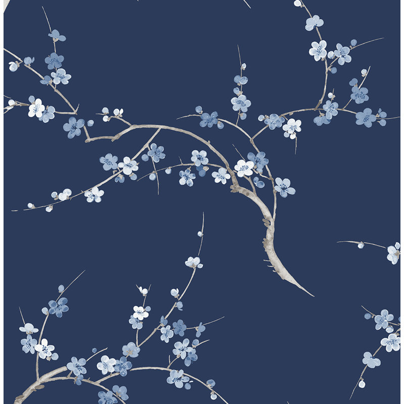 Rouleau de papier peint auto-adhésif L 18 pi x l 20,5 po Classen Cherry Blossom, Bleu marine/bleu