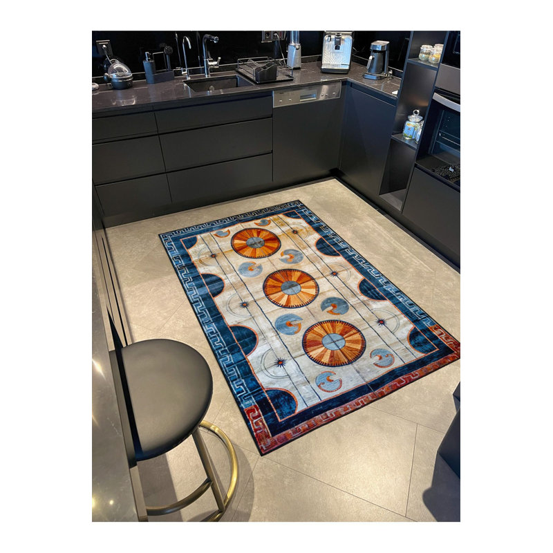 Tapis lavable à la machine à motif géométrique à motif géométrique beige de la collection Paris