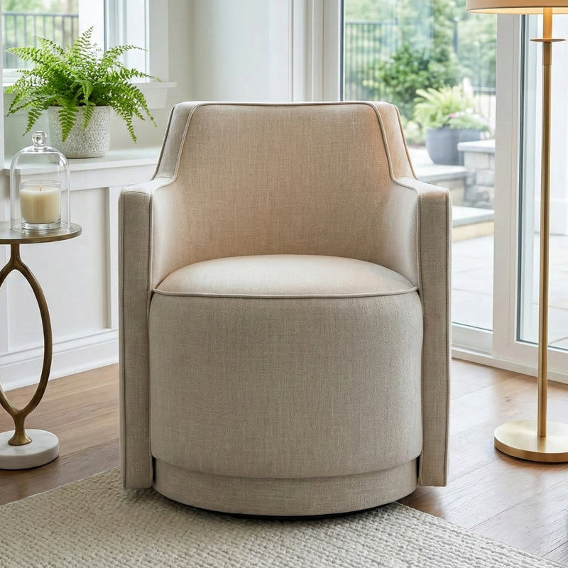 Fauteuil pivotant rembourré entièrement assemblé en tissu, Beige