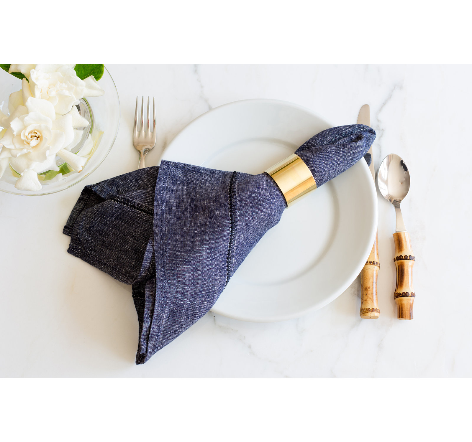 Blisse Reversible Linen Napkin, Dark Denim Blue