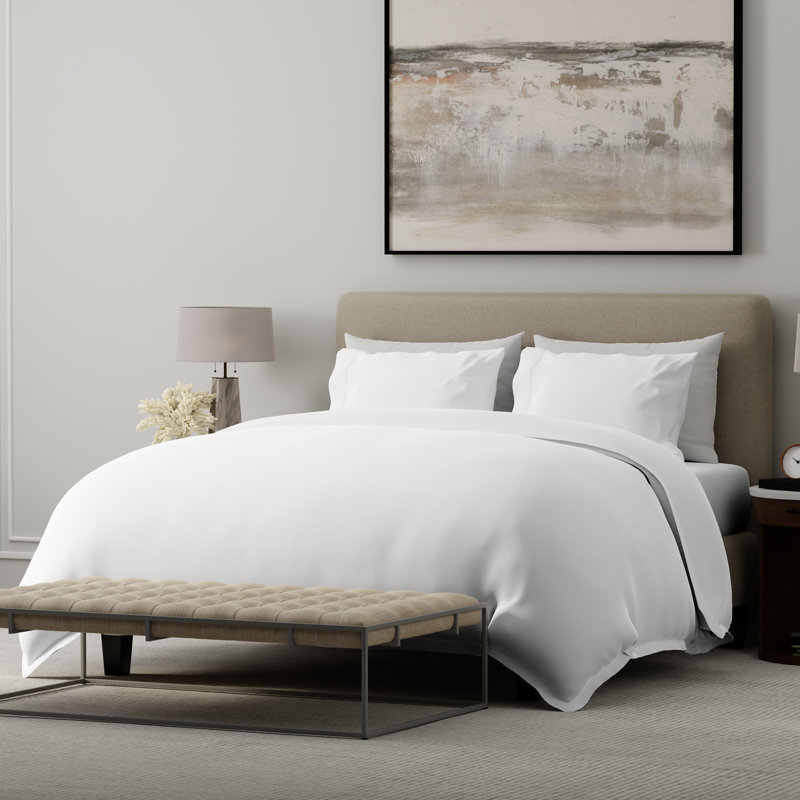 Elladine 400TC 100% Cotton Sateen Duvet Set, Single Duvet Cover + 1 Standard Pillowcase, White