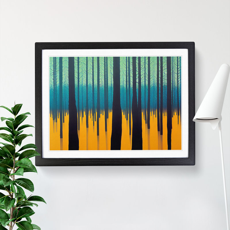 Reflective Forest - Single Picture Frame Painting, Black Framed, 46cm H x 64cm W x 2cm D