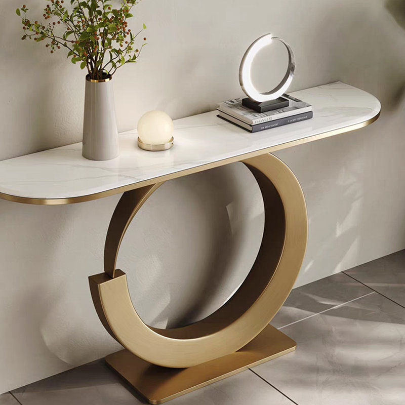 Table de hall d'entrée créative italienne de luxe, H 31,5 po x l 59,1 po x P 11,8 po, Or