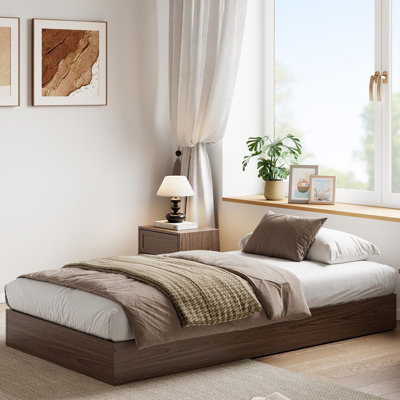 Twin Wood Platform Bed Frame with Wooden Slats, Floor Standing, Minimalist Design, No Box Spring