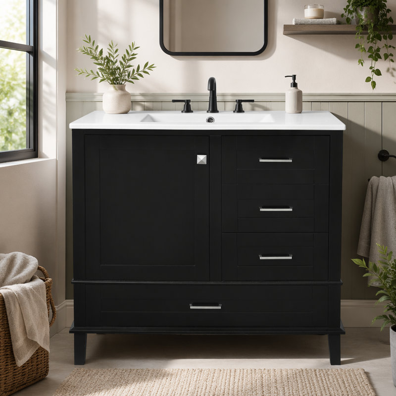 Ensemble de meuble-lavabo moderne 36 po avec ensemble de meuble-lavabo 36 po, 1 armoire de rangement avec 1 porte à fermeture douce et 3 tiroirs à fermeture douce