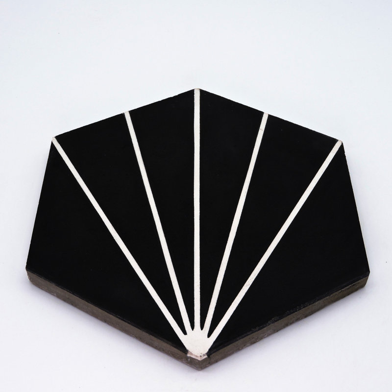 Menara 8" x 9" Cement Patterned Wall & Floor Tile, Black/White