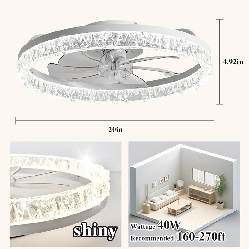 Ventilateur de plafond à profil bas 20 po à intensité variable avec lumières et télécommande, Nickel