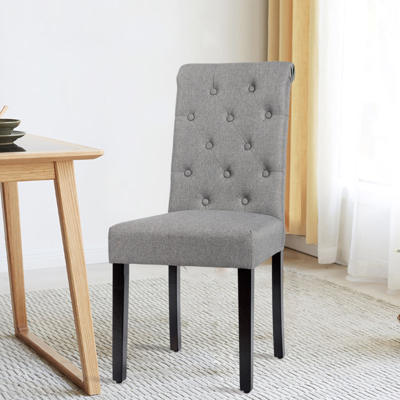 Linen Tufted Back Dining Chair, Gray, Black