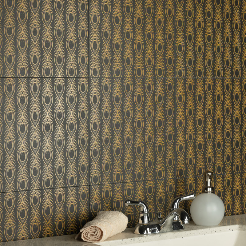 Art Deco Daiquiri 12" x 12" Porcelain Patterned Wall & Floor Tile, Black