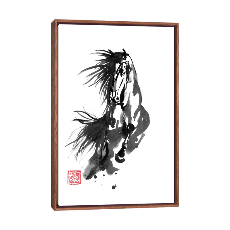 Running Horse by Péchane - Painting on Canvas, 66.04 cm H x 45.72 cm W, Classic Brown Wood Framed