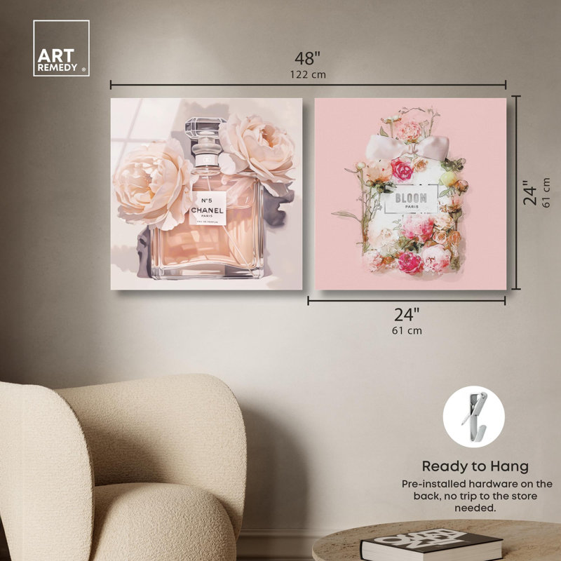 Blush Pink Whimsy Glam Art , H 24 po x l 48 po