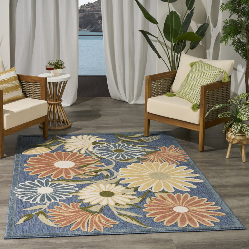 Tapis d'extérieur bleu sauge Shila, Rectangle 3 pi 6 po x 5 pi 6 po