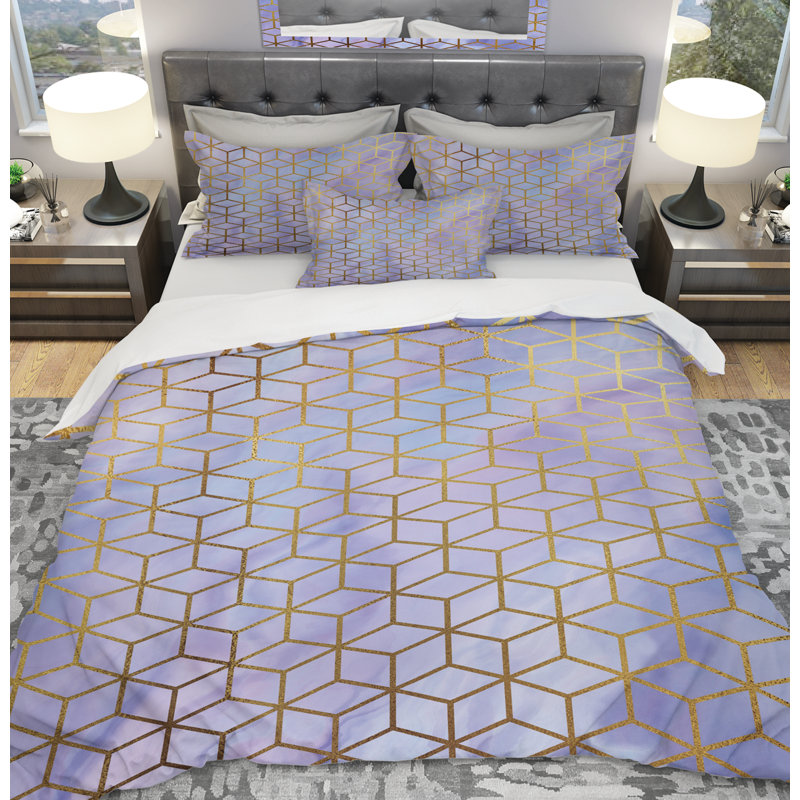 Ensemble de housse de couette à cubes géométriques designart, Housse de couette très grand + 2 taies décoratives