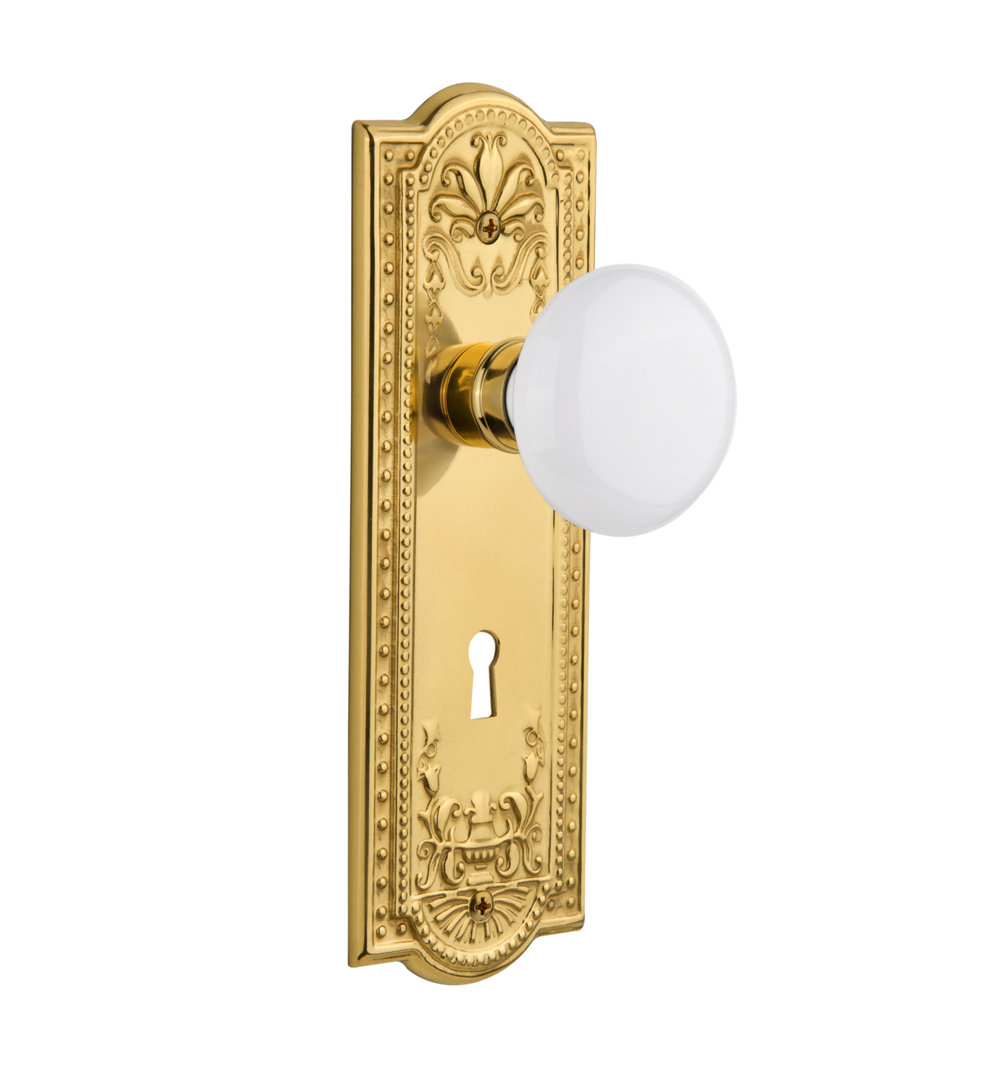 White Porcelain Interior Mortise Door Knob with Meadows Long Plate Nostalgic Warehouse 