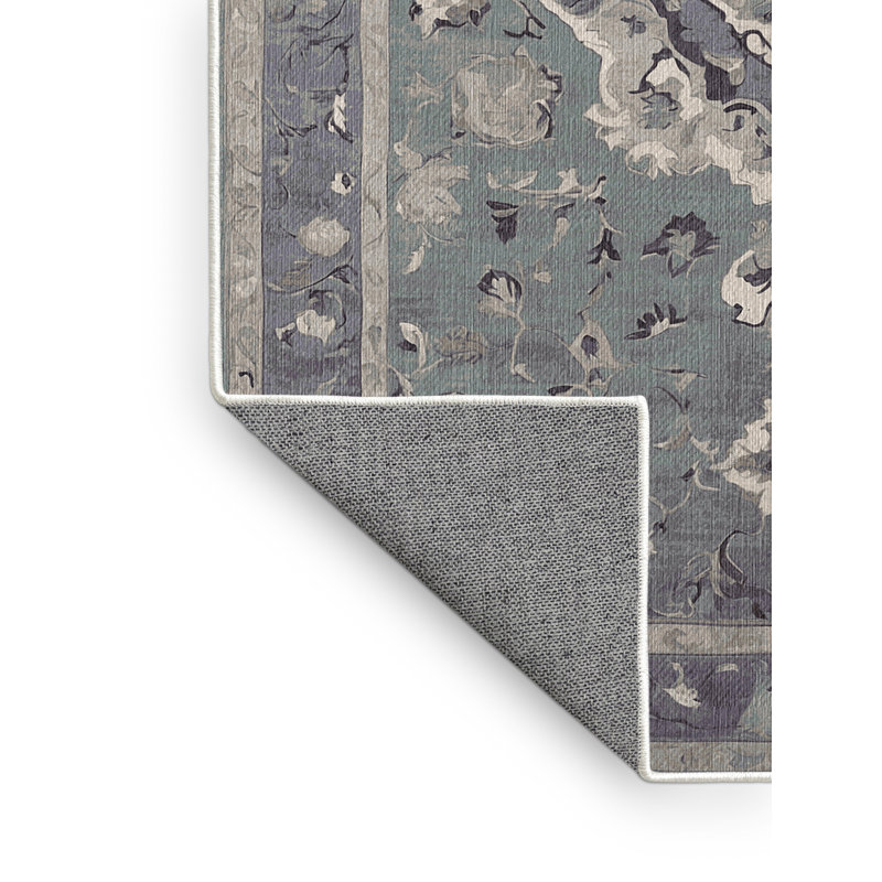 Machine Washable Green Area Rug, Square 7'