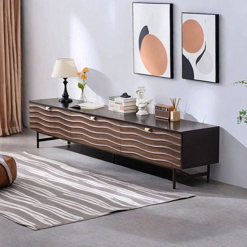 Solid Wood TV Stand with Wave Design, 78.74" W