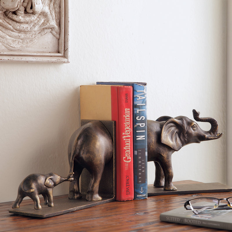 Paire de serre-livres éléphant et bébé