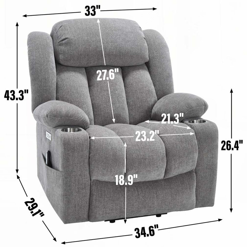 Fauteuil inclinable électrique Chenille avec massage par vibration 8 points et chauffage lombaire, Gris