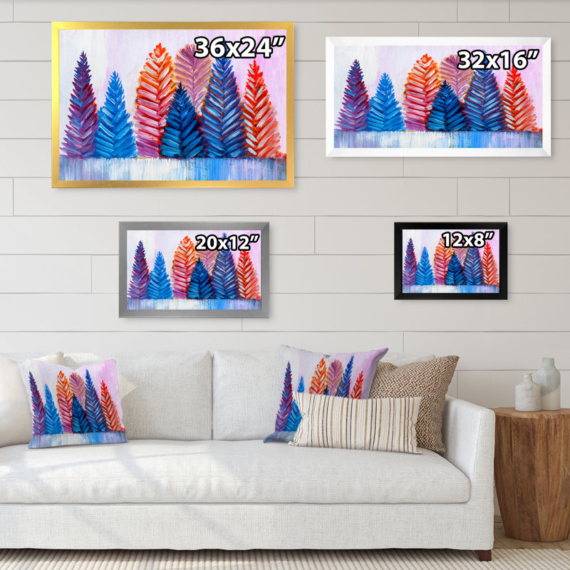Abstrait arbres de Noël - reproduction de cadre flottant sur toile, H 8 po x l 12 po x P 1 po, Cadre noir
