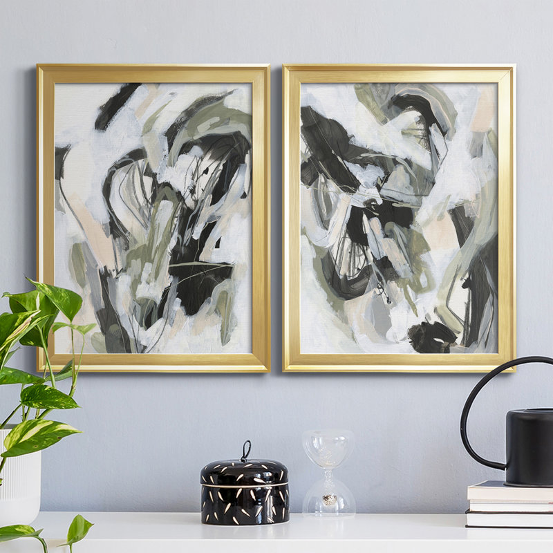 «Electron Net I», ensemble de 2 peintures sur toile encadrées, Cadre doré, H 42,5 po x l 61 po x P 1 po
